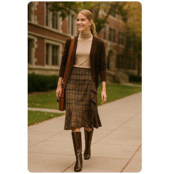 Leith Dresses & Skirts - Leith Plaid Ruffle Academia Midi Skirt